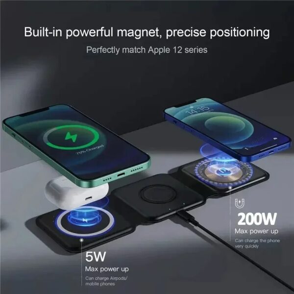 100W 3 in 1 Magnetic Wireless Charger Pad for iPhone, watch , airpods - Image 2