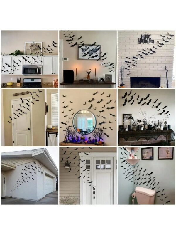 60pcs 3D Waterproof black Bats Wall Decor Halloween Decor - Image 6