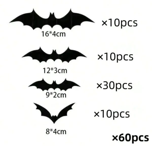 60pcs 3D Waterproof black Bats Wall Decor Halloween Decor